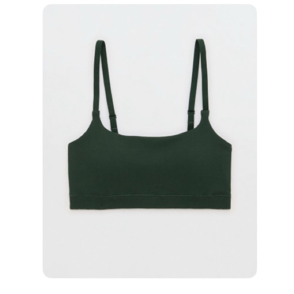 Aerie Superchill Seamless Padded Scoop Dark Green Ribbed Bralette